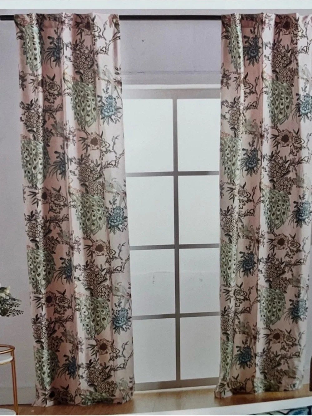 CALLISTO Home Window Curtains 2 Panels 38 X 84” Peacock Birds Back Tab pink